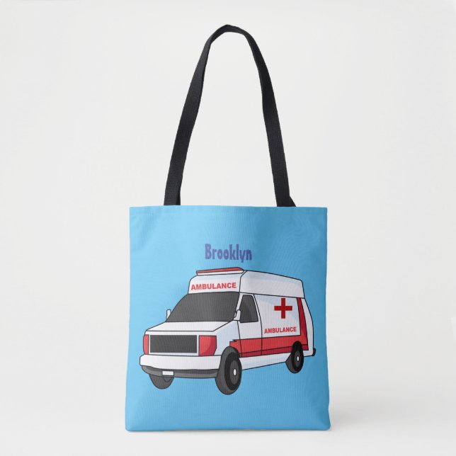 Cute red ambulance van cartoon  tote bag (Front)