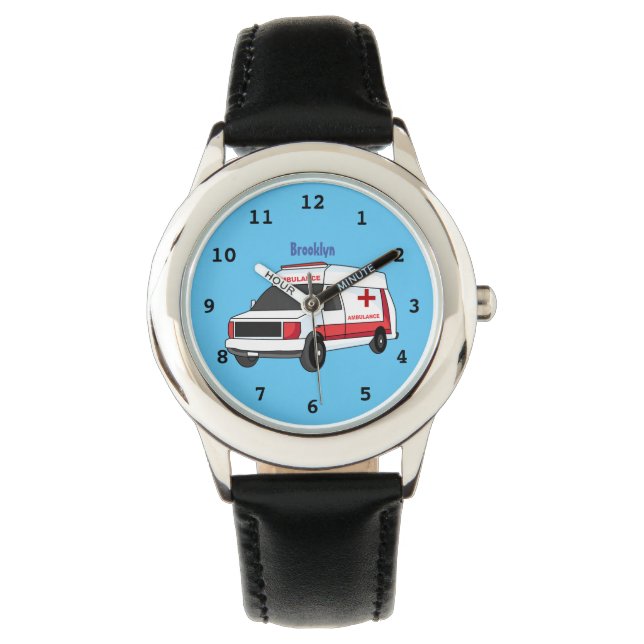 Cute red ambulance van cartoon watch (Front)