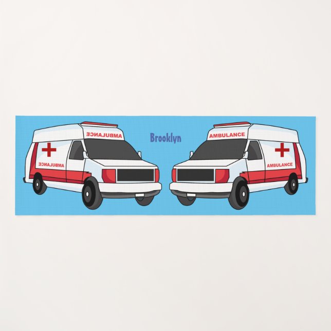 Cute red ambulance van cartoon yoga mat (Front (Horizontal))