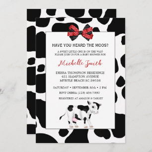 Cute Red and Black Cow Print Baby Shower   Invitation