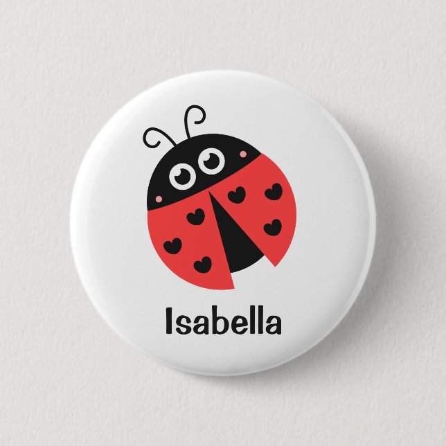 Cute Red and Black Ladybug with hearts for Girls 6 Cm Round Badge (Front)