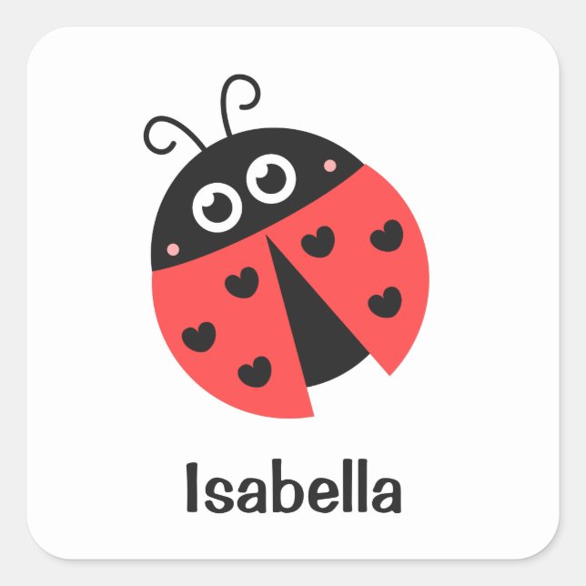 Cute Red and Black Ladybug with hearts for Girls Square Sticker (Front)