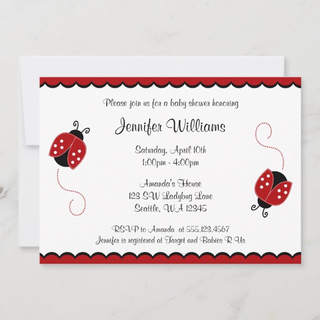 Cute Red and Black Ladybugs Baby Shower Invitation (Front)