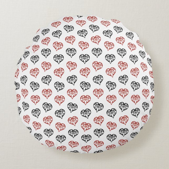 Cute Red and Black small Blazing Heart pattern Round Cushion (Front)