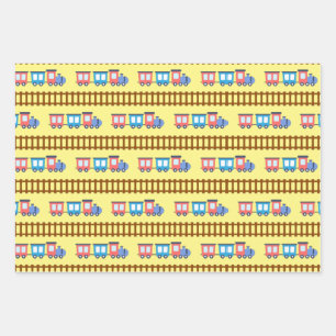 Cute Red and Blue Choo Choo Train Gift Wrap