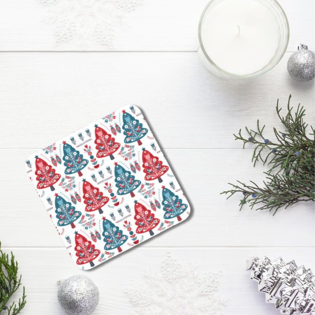 Cute Red and Blue Christmas Tree Nordic Pattern Coaster (Creator Uploaded)