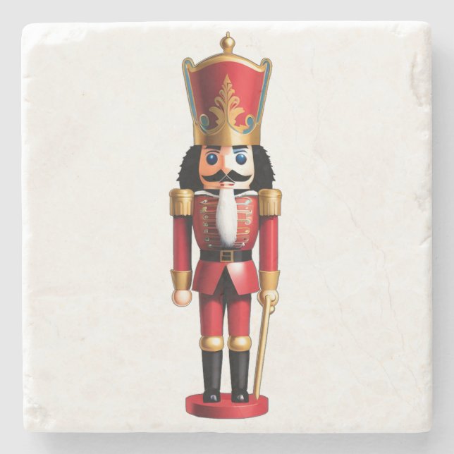 Cute red and gold nutcracker stone coaster (Front)