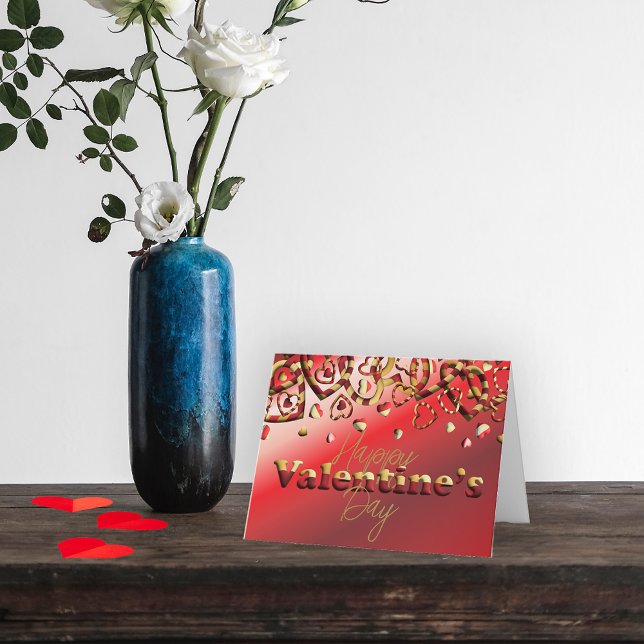 Cute Red And Gold Striped Hearts Valentine's Day Holiday Card (Creator Uploaded)