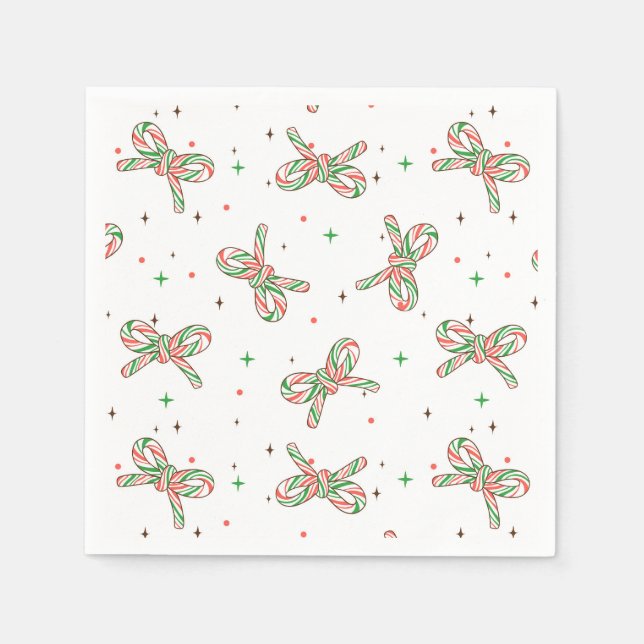 Cute Red and Green Candy Cane Bow Holiday  Napkin (Front)