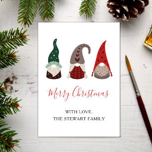 Cute Red and Green Christmas Gnome Holiday Card