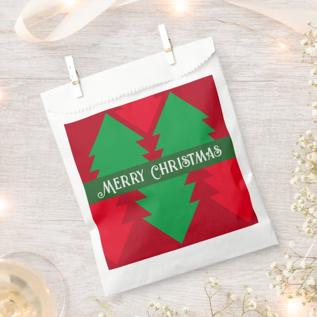 Cute Red and Green Christmas Tree Holiday Party Favour Bag (Clipped)