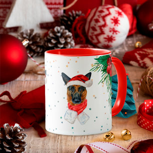 Cute Red and Green German Shepherd Dog Christmas M Mug