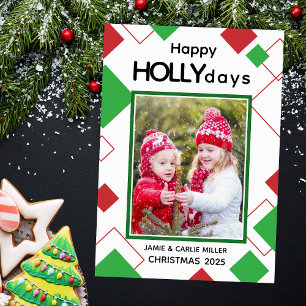 Cute Red and Green Happy Hollydays Kids Christmas Holiday Card