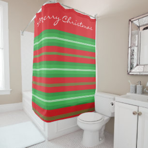 Cute Red and Green Merry Christmas Colours` Shower Curtain