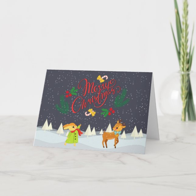 Cute Red and Green Pastel  Holiday Card (Front)