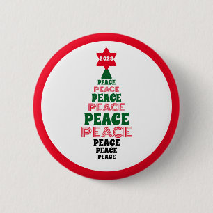 Cute Red and Green Peace Christmas Tree White 6 Cm Round Badge
