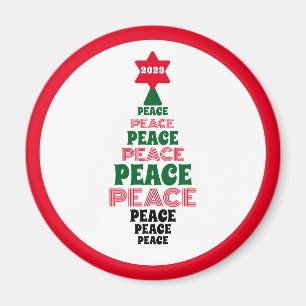 Cute Red and Green Peace Christmas Tree White Magnet
