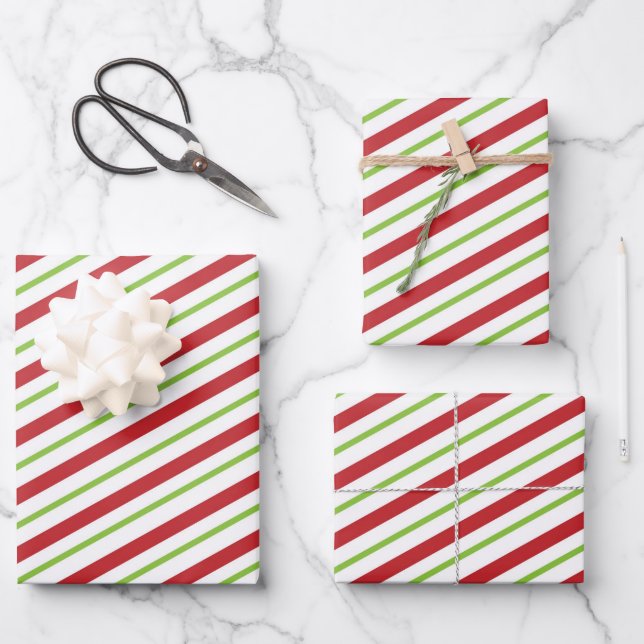 Cute Red and Green Peppermint Candy Cane Wrapping  Paper Sheet (Front)