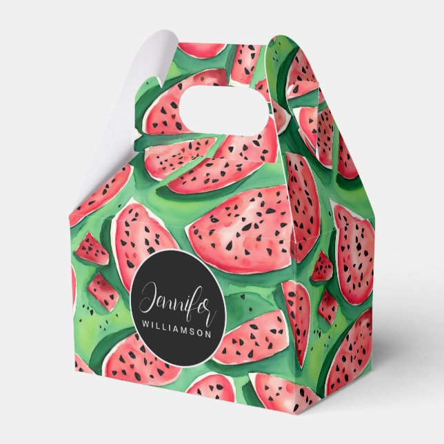 Cute Red And Green Watermelon Watercolor Pattern  Favour Box (Front Side)