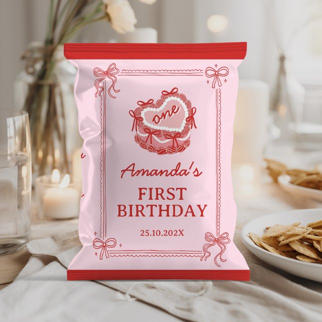 Cute Red and Pink Bow Cake Party Chip Bag Wrapper (Creator Uploaded)