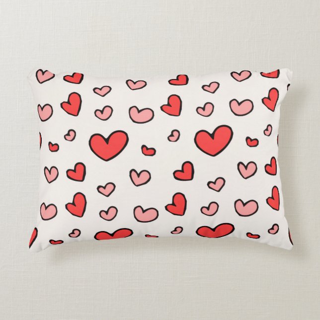 Cute Red and Pink Hearts Pattern Accent Pillow (Front)