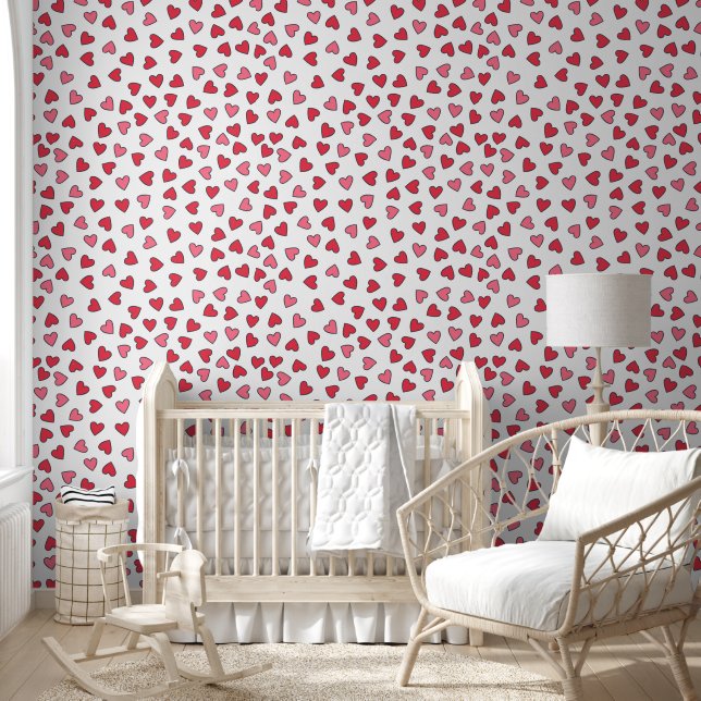Cute Red and Pink Little Hearts Patterned Wallpaper (Kids)