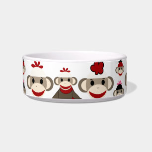 Cute Red and Pink Sock Monkeys Collage Pattern Bowl