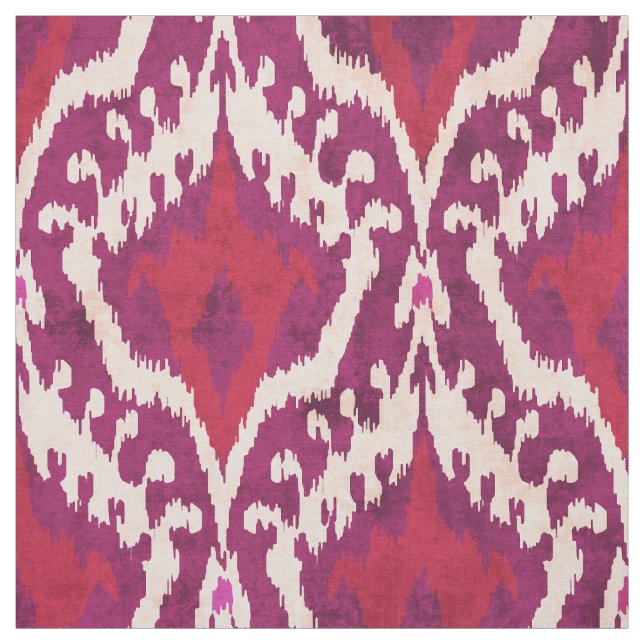 Cute red and purple ikat tribal pattern fabric (Swatch)