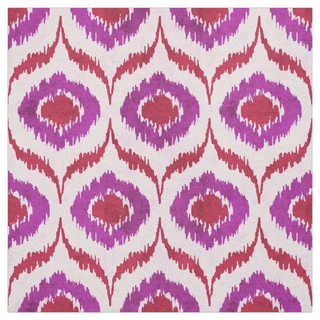 Cute red and purple ikat tribal pattern fabric (Swatch)