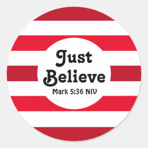 Cute Red and White Believe Festive Christmas Classic Round Sticker