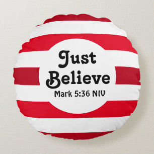 Cute Red and White Believe Merry Christmas Round Cushion