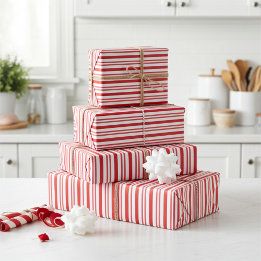 Cute Red and White Candy Cane Striped Wrapping Paper Sheet