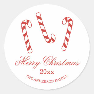 Cute Red and White Candy Canes Christmas  Classic Round Sticker