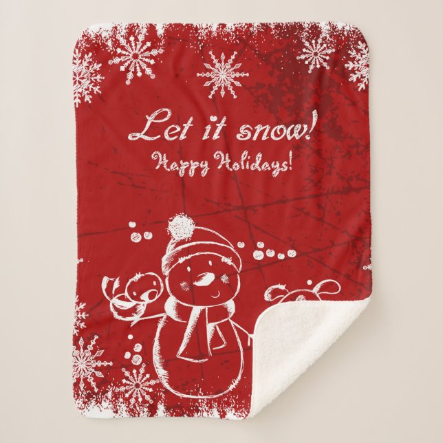 Cute Red And White Christmas Illustration Sherpa Blanket (Front)
