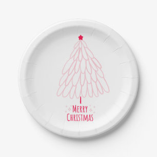 Cute Red and White Christmas Tree Paper Plate