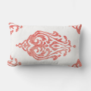Cute red and white damask ikat tribal patterns lumbar cushion