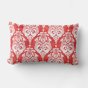Cute red and white damask ikat tribal patterns lumbar cushion