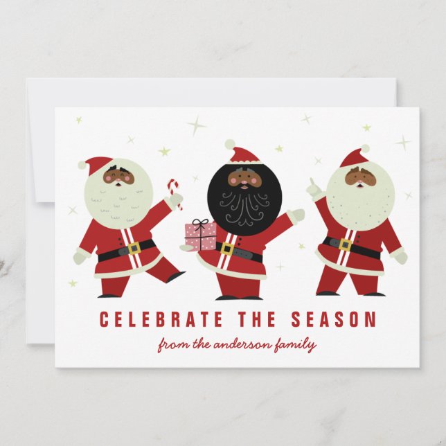 Cute Red and White Dancing Black Santas (Front)