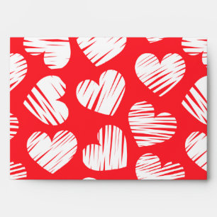 Cute red and white doodled love hearts pattern envelope
