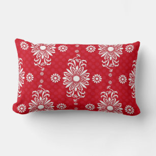 Cute Red and White Floral Pattern Lumbar Cushion