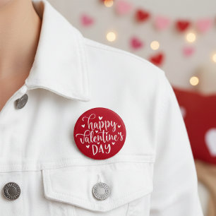 Cute Red and White Happy Valentine's Day 7.5 Cm Round Badge