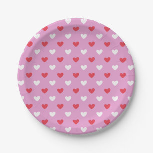 Cute Red and White Heart Paper Plate