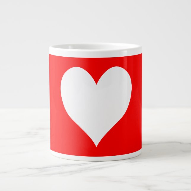 Cute Red and White Heart Shape Large Coffee Mug (Front)