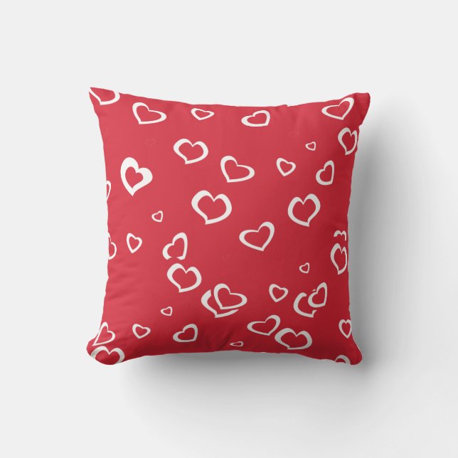 Cute Red and White Hearts Pattern Valentines Day Cushion (Front)