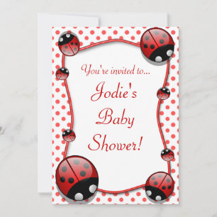 Cute Red And White Ladybug Baby Shower Invitation