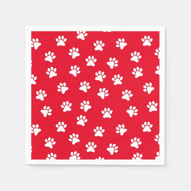 Cute Red and White Paw Print Pattern Napkins (Front)
