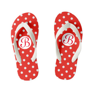 Cute Red and White Polka Dots Monogram Kid's Thongs
