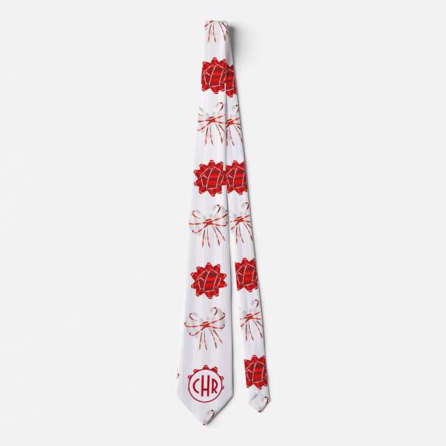 Cute Red and White Ribbon | White Background Tie (Front)