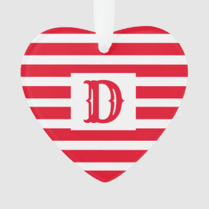 Cute Red and White Striped Design Single Initial Ornament