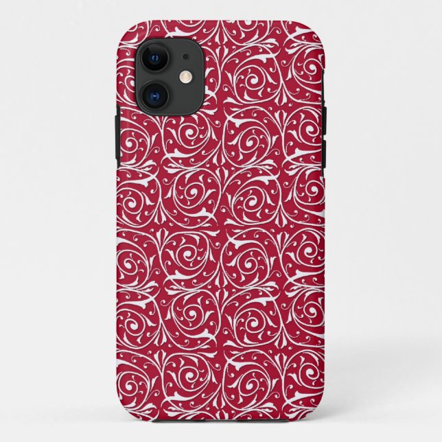 Cute Red and White Swirling Vines Pattern Case-Mate iPhone Case (Back)